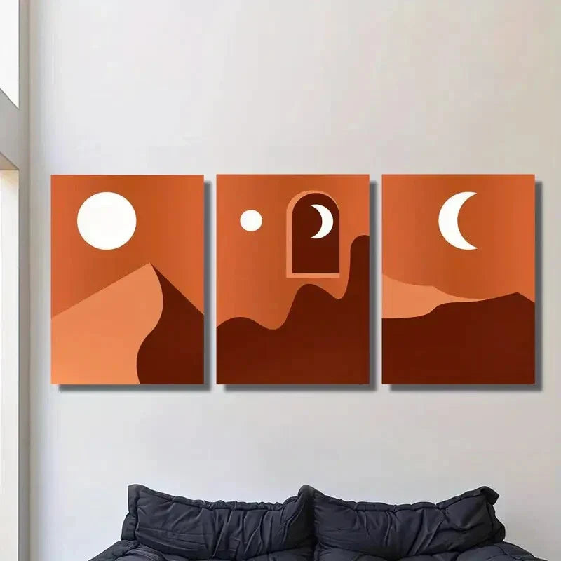 3pcs full moon and crescent moon, desert night Wall Art Set Canvas Framed 40x60cm - High Quality Print 100% Australian Made Wall Canvas Ready to Hang