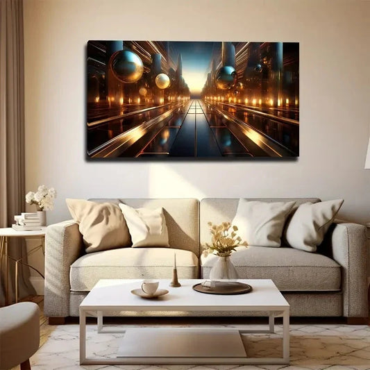Magic City Abstract Wall Art Canvas Office Home Room Framed 120x60cm