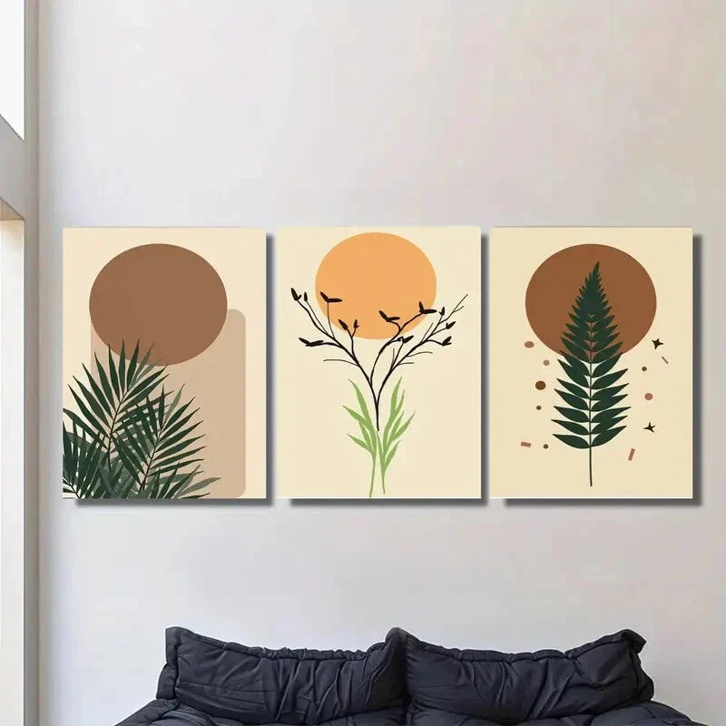 3pcs Modern Abstract Sunset, and Foliage Metal Print Ready to Hang Art