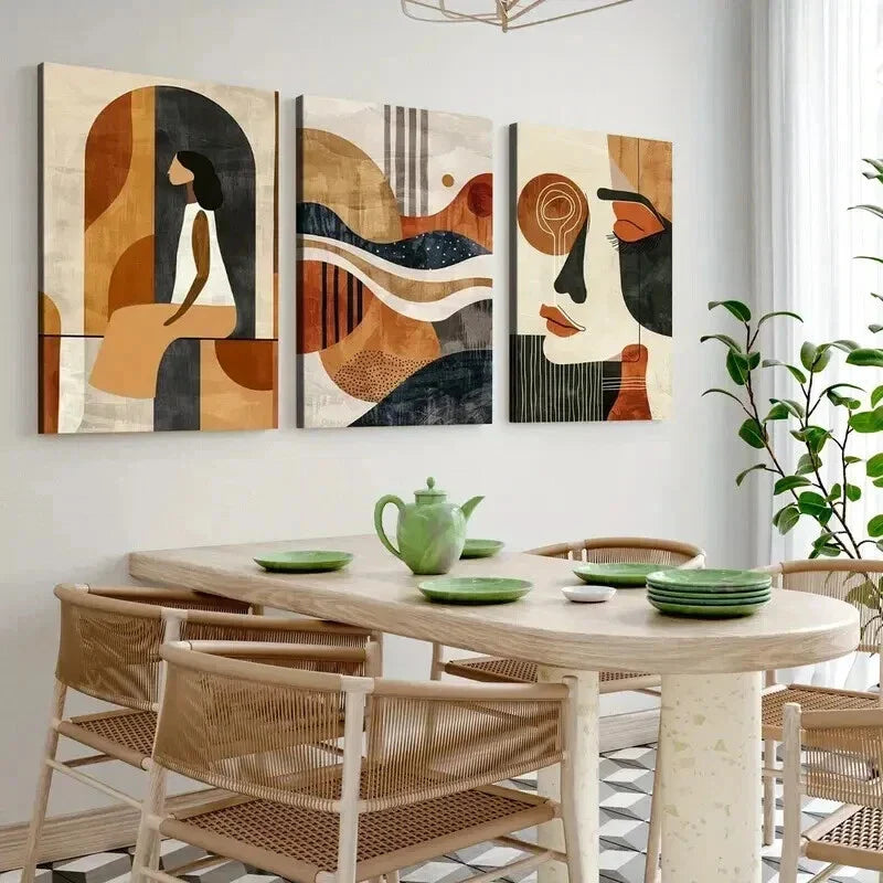 3pcs Abstract Modern Human Portrait Golden Black Wall Art Set Canvas Framed 40x60cm - High Quality Print 100% Australian Made Wall Canvas Ready to Hang