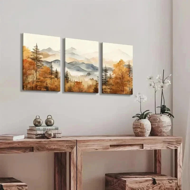 3pcs Autumn Mountain and Forest Landscape Wall Art Set Canvas Framed 40x60cm - High Quality Print 100% Australian Made Wall Canvas Ready to Hang