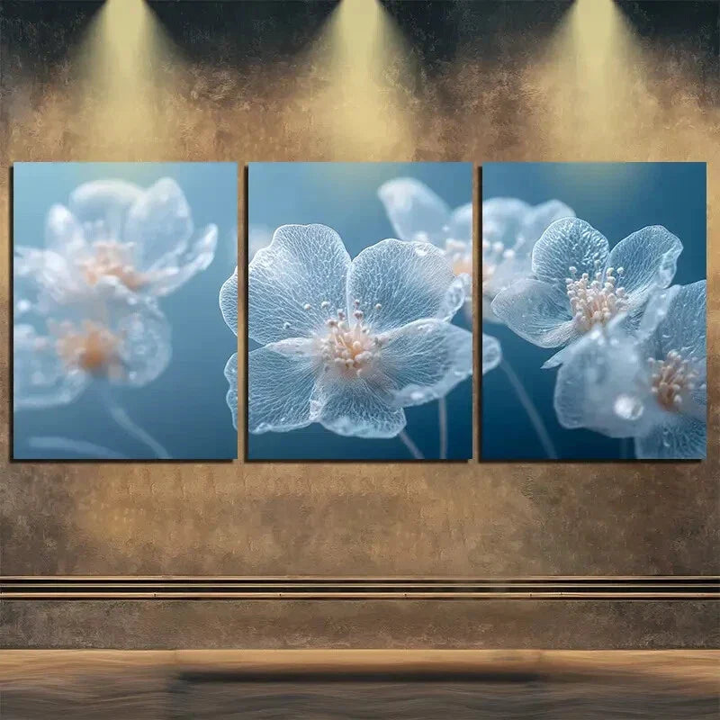 3pcs Elegant White Cherry Blossom Blue Perfect Wall Art Set Canvas Framed 40x60cm - High Quality Print 100% Australian Made Wall Canvas Ready to Hang