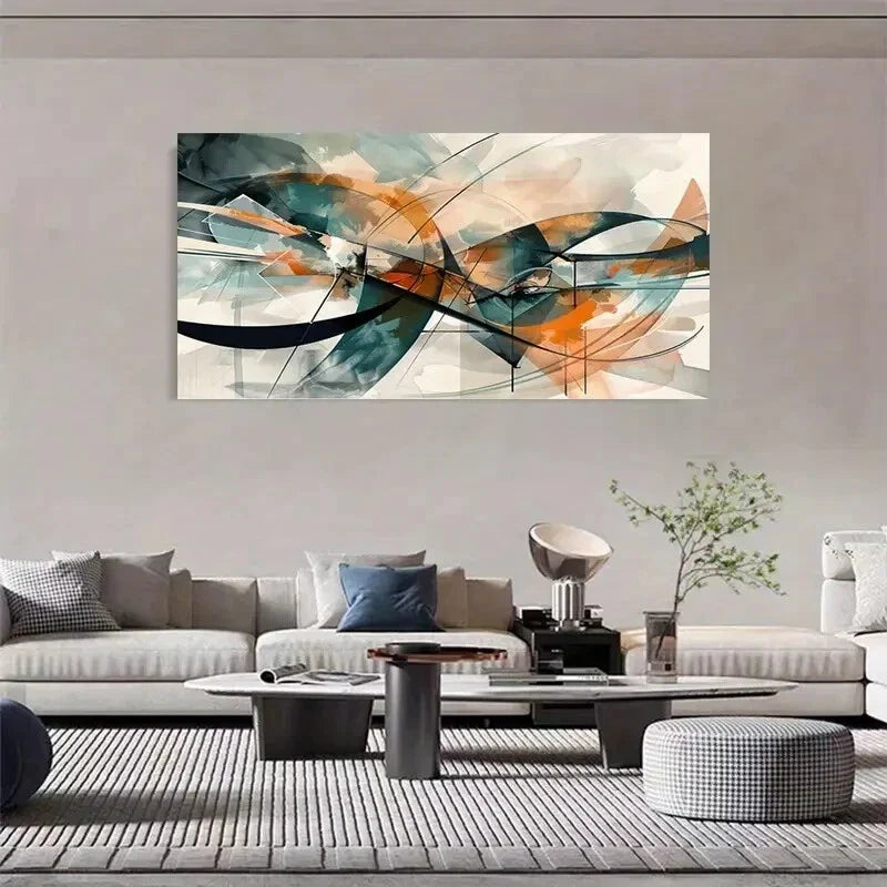 Cyan & Orange Abstract Graffiti Wall Art Canvas Office Home Room Framed 120x60cm