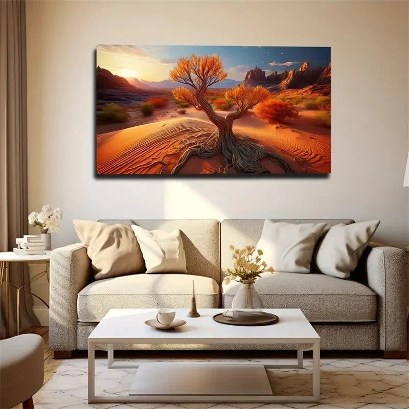 Desert Tree Silhouette Wall Art Canvas Office Home Room Framed 80x45cm