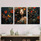 3pcs Vibrant Butterfly & Floral Women in Floral Metal Print Ready to Hang Art