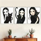 3pcs  Gothic Style Girl and Black Cat Triptych Wall Art Set Canvas Framed 40x60cm - High Quality Print 100% Australian Made Wall Canvas Ready to Hang