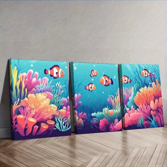 3pcs Depicting A Coral Reef Scene Nature  Wall Art Set Canvas Framed 40x60cm - High Quality Print 100% Australian Made Wall Canvas Ready to Hang
