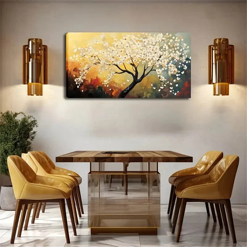 A Tree Full Of White Flowers Wall Art Canvas Office Home Room Framed 120x60cm