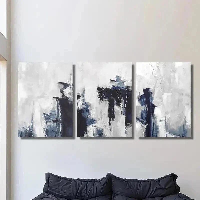 3pcs Abstract Blue and Gray Oil Painting Wall Art Set Canvas Framed 40x60cm - High Quality Print 100% Australian Made Wall Canvas Ready to Hang