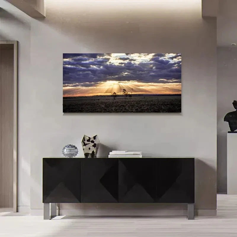 Sunbeam Clouds Cloth Material Wall Art Canvas Office Home Room Framed 120x60cm