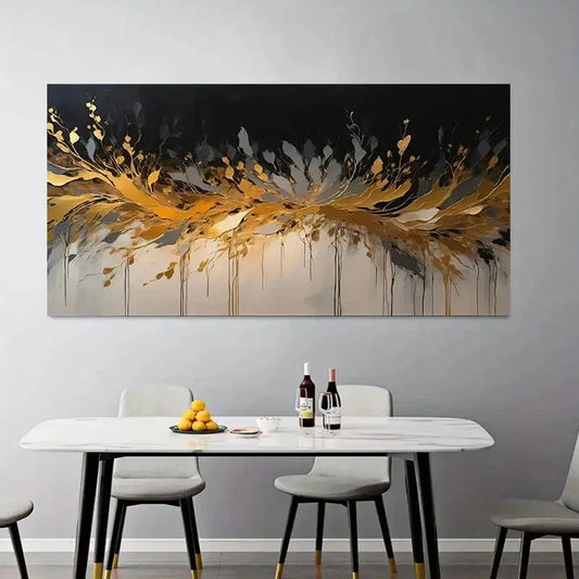 Vibrant Golden White & Black Wall Art Canvas Office Home Room Framed 120x60cm