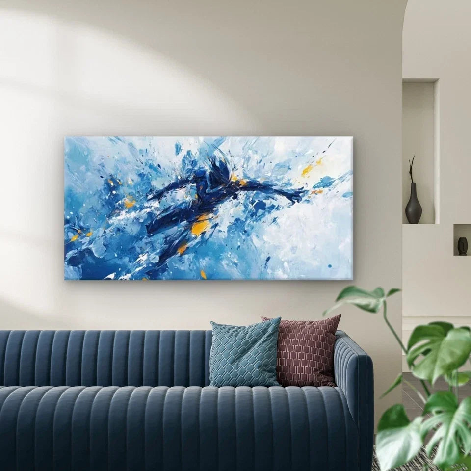 Dynamic Splash Design Wall Art Canvas Office Home Room Framed 80x45cm