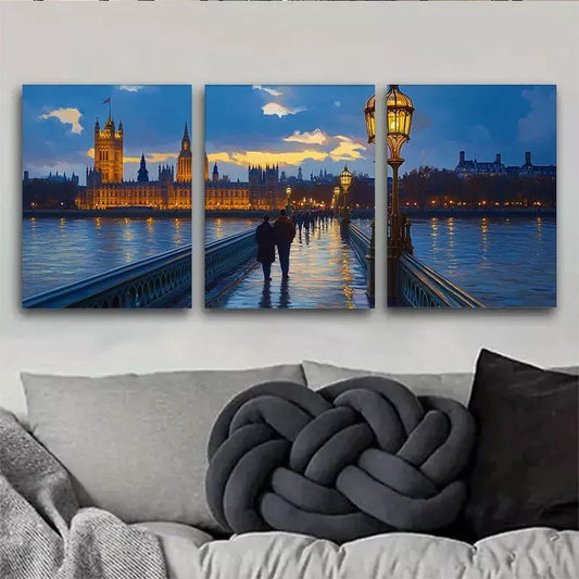 3pcsRomantic Evening London Westminster Bridge  Wall Art Set Canvas Framed 40x60cm - High Quality Print 100% Australian Made Wall Canvas Ready to Hang