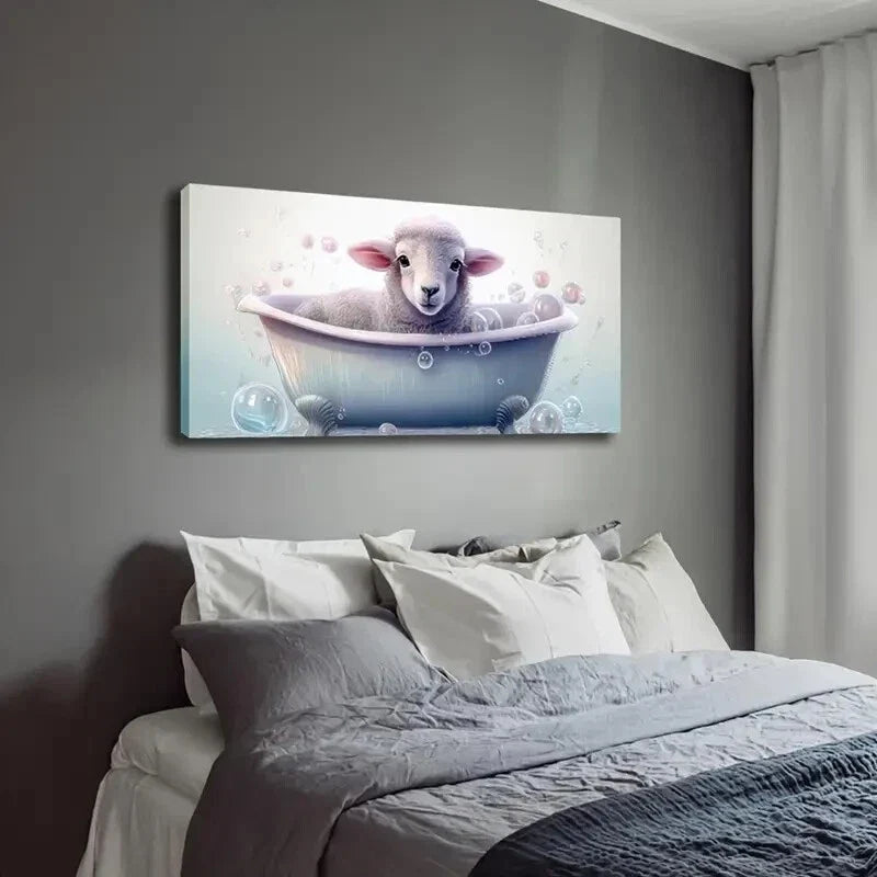 Small Sheep Lying The Bathtub Wall Art Canvas Office Home Room Framed 80x45cm