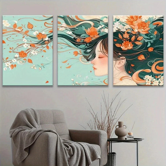 3pcs Modern Abstract Floral & Teal Colourful Metal Print Ready to Hang Art