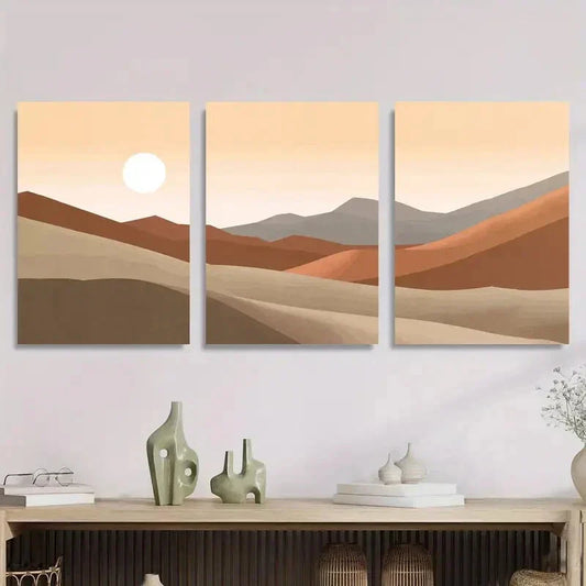 3pcs Minimalist Mountains and Sun Metal Print Ready to Hang Art