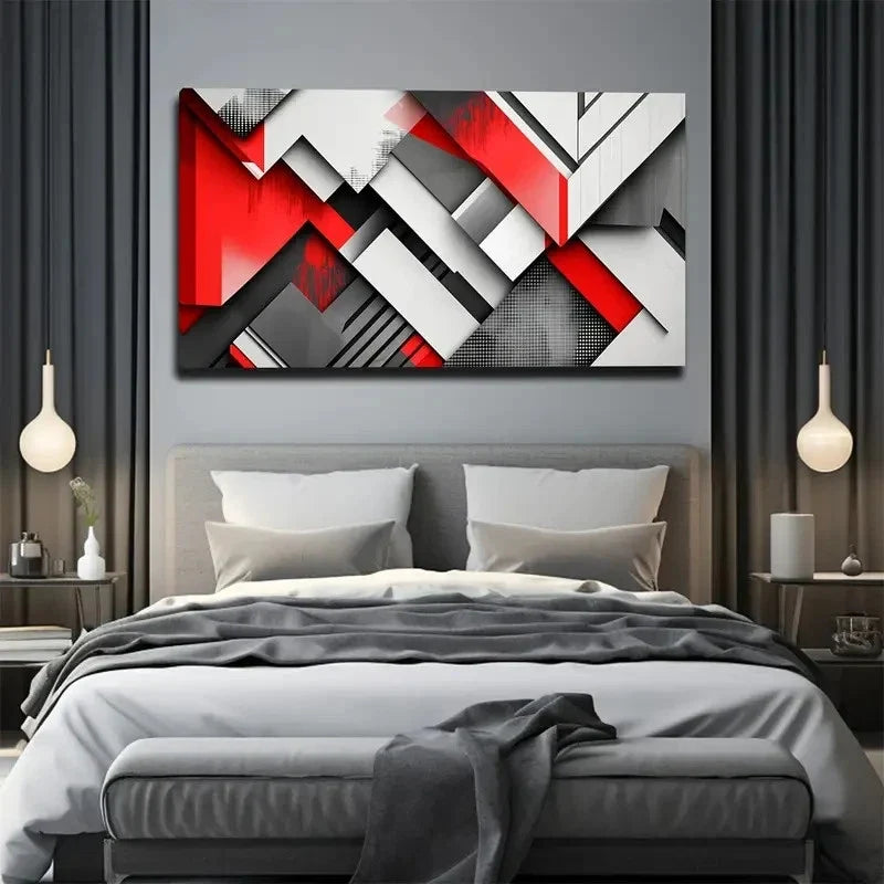Abstract Geometric Vibrant Wall Art Canvas Office Home Room Framed 80x45cm