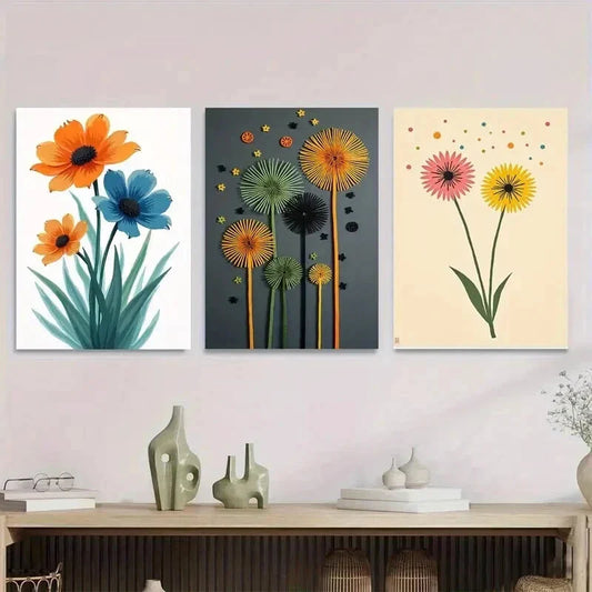 3pcs Modern Abstract Floral Vibrant Colorful Wall Art Set Canvas Framed 40x60cm - High Quality Print 100% Australian Made Wall Canvas Ready to Hang