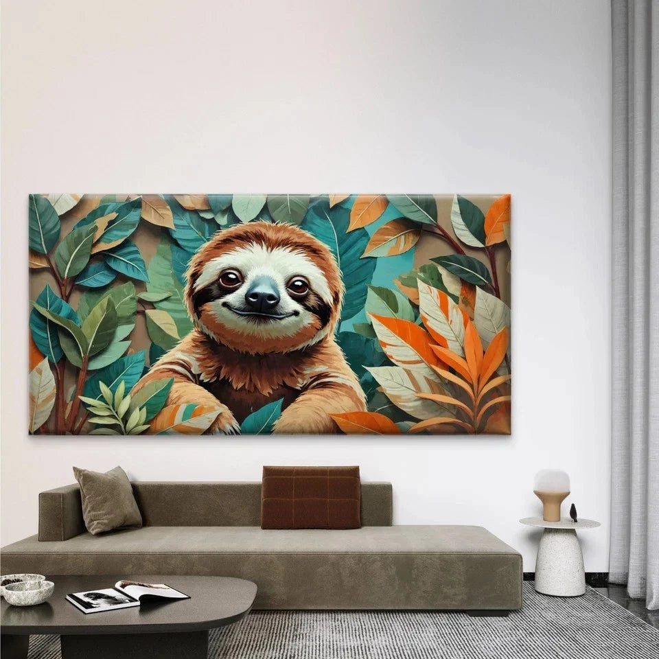 Relaxed Sloth Wall Art Canvas Office Home Room Framed 80x45cm