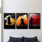 3pcs Epic Samurai & Floral Ink Illustrations Wall Art Set Canvas Framed 40x60cm - High Quality Print 100% Australian Made Wall Canvas Ready to Hang