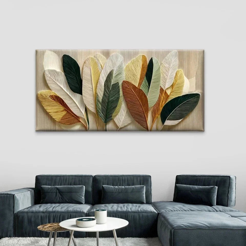 Vintage Feathered Design Wall Art Canvas Office Home Room Framed 80x45cm