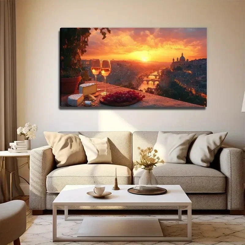 Sunset Wine Nature Wall Art Canvas Office Home Room Framed 120x60cm