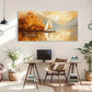 Autumn Sailboat Landscape Wall Art Canvas Office Home Room Framed 120x60cm
