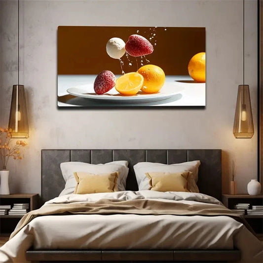 Strawberries Lemons Suspended Wall Art Canvas Office Home Room Framed 120x60cm
