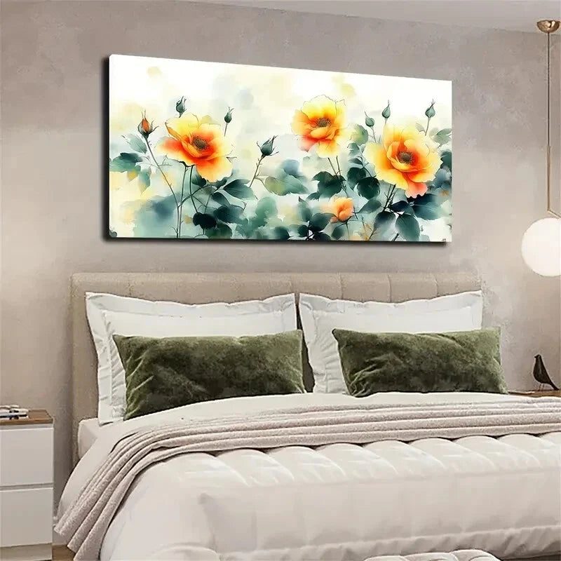 Yellow Flower Décor Vibrant Wall Art Canvas Office Home Room Framed 120x60cm