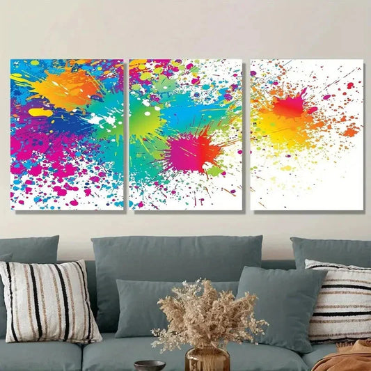 3pcs Colorful Abstract Splash Modern Metal Print Ready to Hang Art