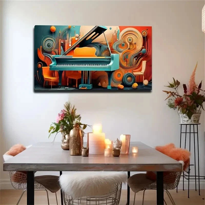 Abstract Children's Piano Wall Art Canvas Office Home Room Framed 80x45cm