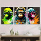 3pcs Colorful Monkeys with Headphones and Fashion Metal Print Ready to Hang Art