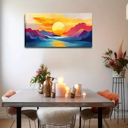 Vibrant Sunset Mountain Lands Wall Art Canvas Office Home Room Framed 120x60cm