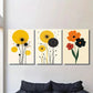 3pcs Vibrant Yellow, Orange & Red Botanical Metal Print Ready to Hang Art