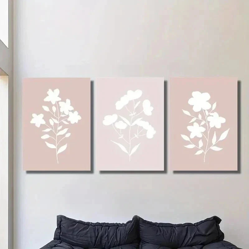 3pcs Blush Pink Abstract Minimalist Flowers Wall Art Set Canvas Framed 40x60cm - High Quality Print 100% Australian Made Wall Canvas Ready to Hang