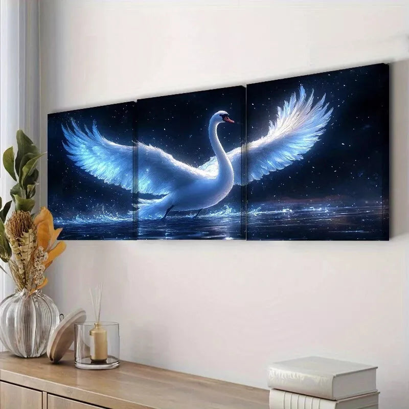 3pcs White Swan Canvas Nature Wall Art Set Canvas Framed 40x60cm - High Quality Print 100% Australian Made Wall Canvas Ready to Hang