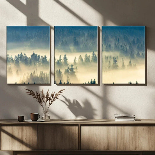 3pcs Vast Nordic Misty Forest Metal Print Ready to Hang Art