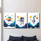 3pcs Cute Astronaut Traveling Planet & Rockets Wall Art Set Canvas Framed 40x60cm - High Quality Print 100% Australian Made Wall Canvas Ready to Hang