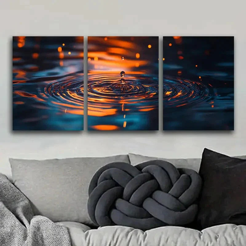 3pcs Raindrops on the water Metal Print Ready to Hang Art