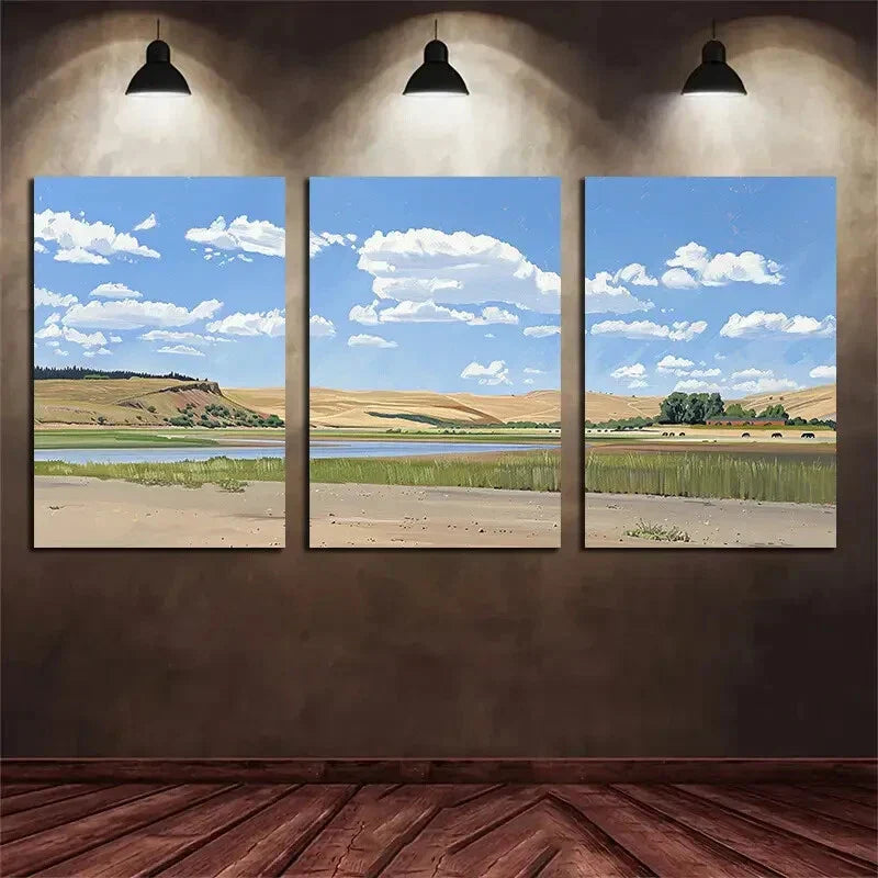 3pcs Serene Grassland and Herd Scenery Metal Print Ready to Hang Art