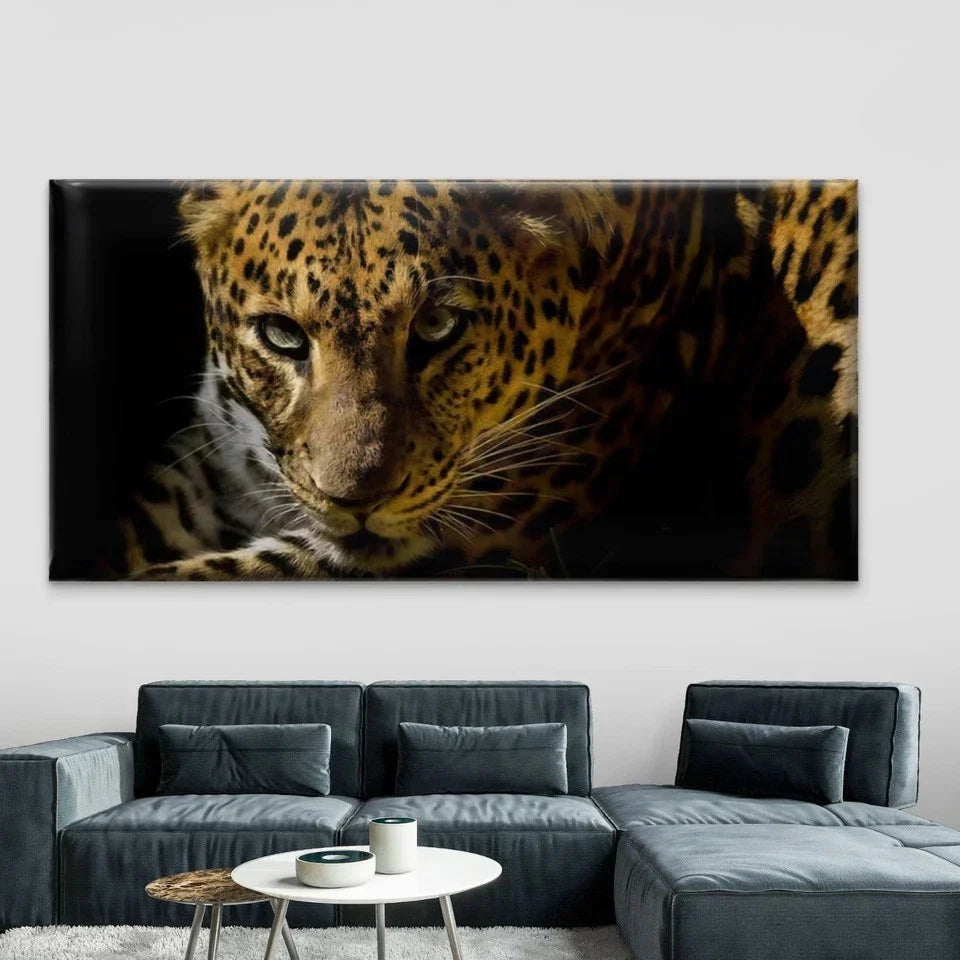 Leopard Face Jungle Animal Wall Art Canvas Office Home Room Framed 80x45cm