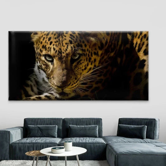 Leopard Face Jungle Animal Wall Art Canvas Office Home Room Framed 80x45cm