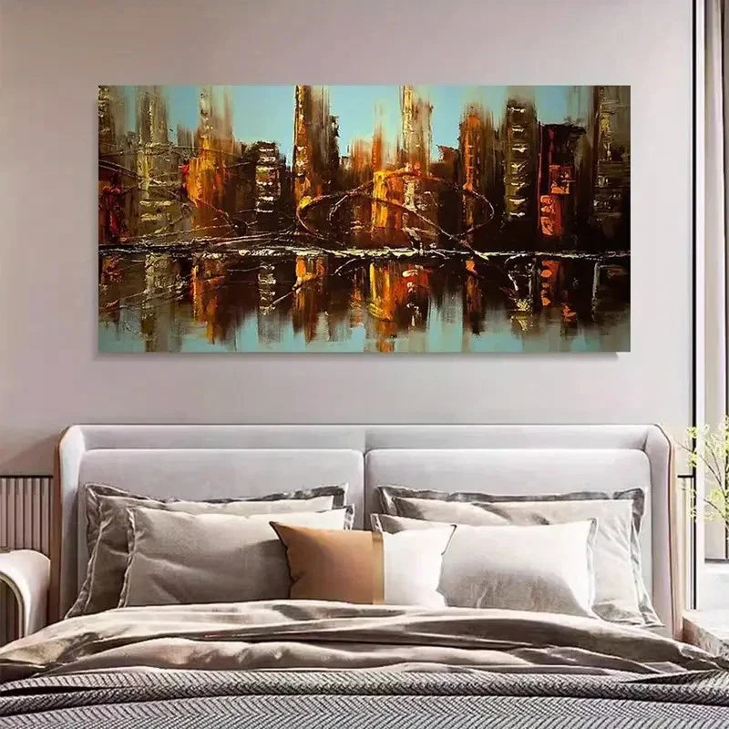 Retro Skyscraper Cityscape Wall Art Canvas Office Home Room Framed 120x60cm