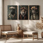 3pcs Floral Animal Portrait Majestic Animals Metal Print Ready to Hang Art