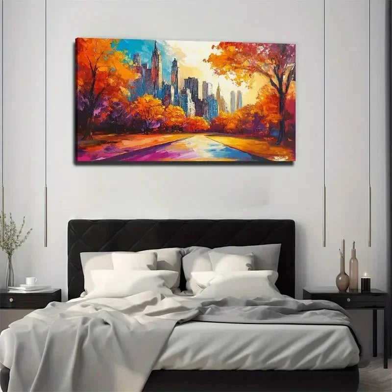 Autumn Park City Perfect Wall Art Canvas Office Home Room Framed 120x60cm