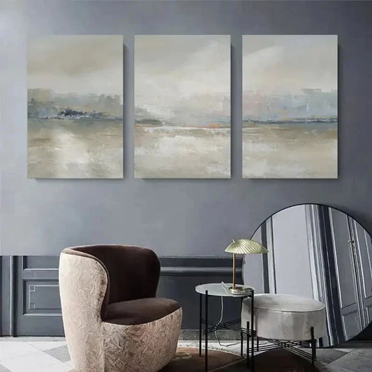3pcs Soft Pastel Brushstrokes in Neutral Tones Metal Print Ready to Hang Art