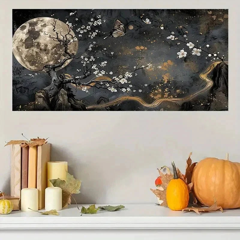 Peach Tree With Moonlight Wall Art Canvas Office Home Room Framed 120x60cm