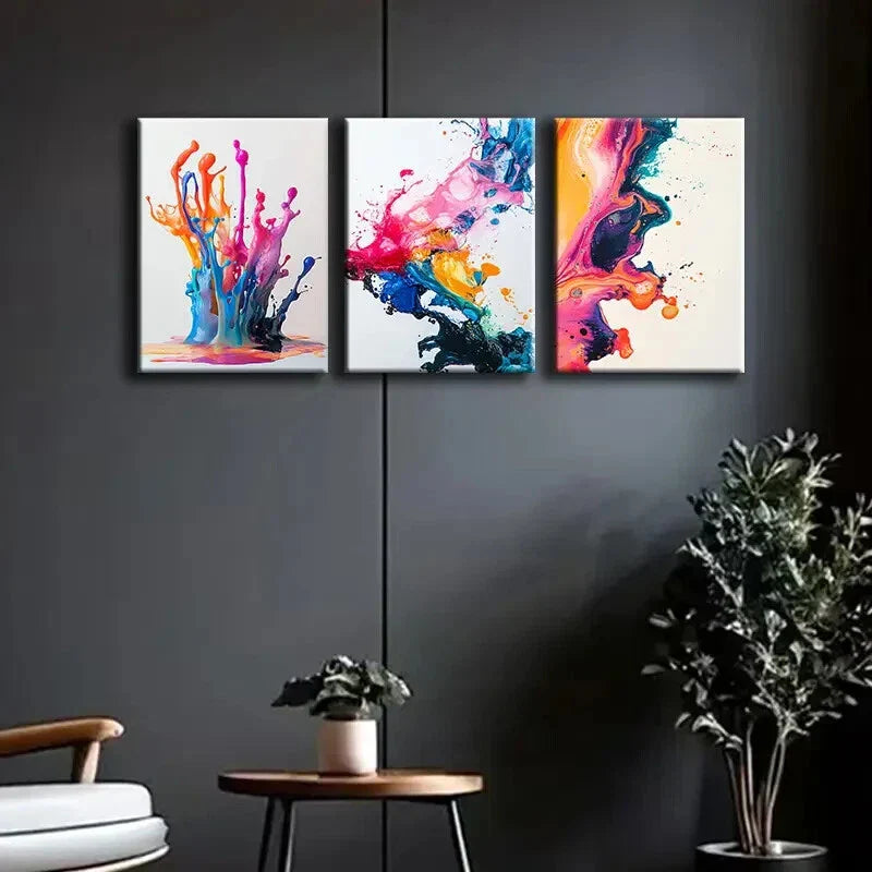 3pcs Colorful Splashes of Paint Design Perfect Wall Art Set Canvas Framed 40x60cm - High Quality Print 100% Australian Made Wall Canvas Ready to Hang