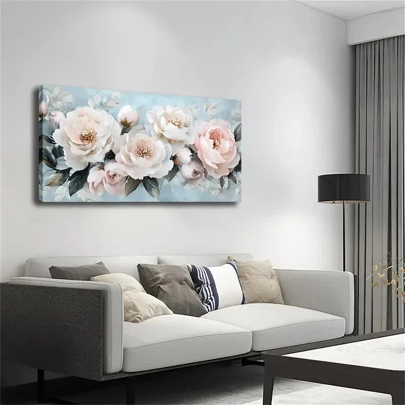 Elegant Peony Flowers In Soft Wall Art Canvas Office Home Room Framed 120x60cm