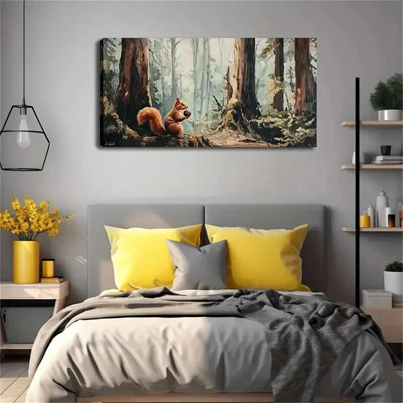 A Squirrel Holding a Nut Stand Wall Art Canvas Office Home Room Framed 120x60cm